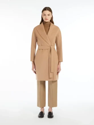 Double-faced wool robe coat, camel