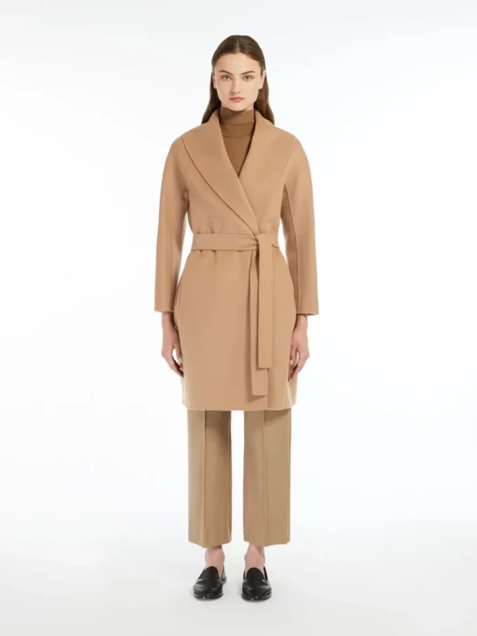 Double-faced wool robe coat, camel
