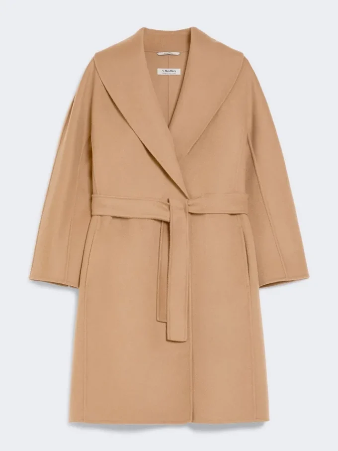 Double-faced wool robe coat, camel