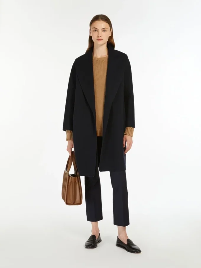 Double-faced wool robe coat, midnightblue