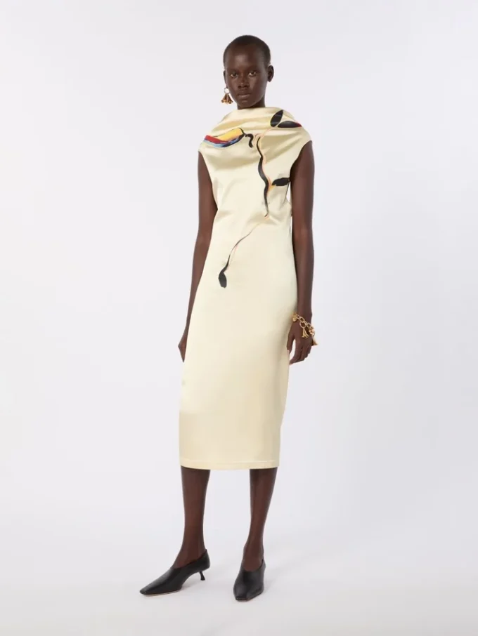 Double-layer satin dress, light yellow