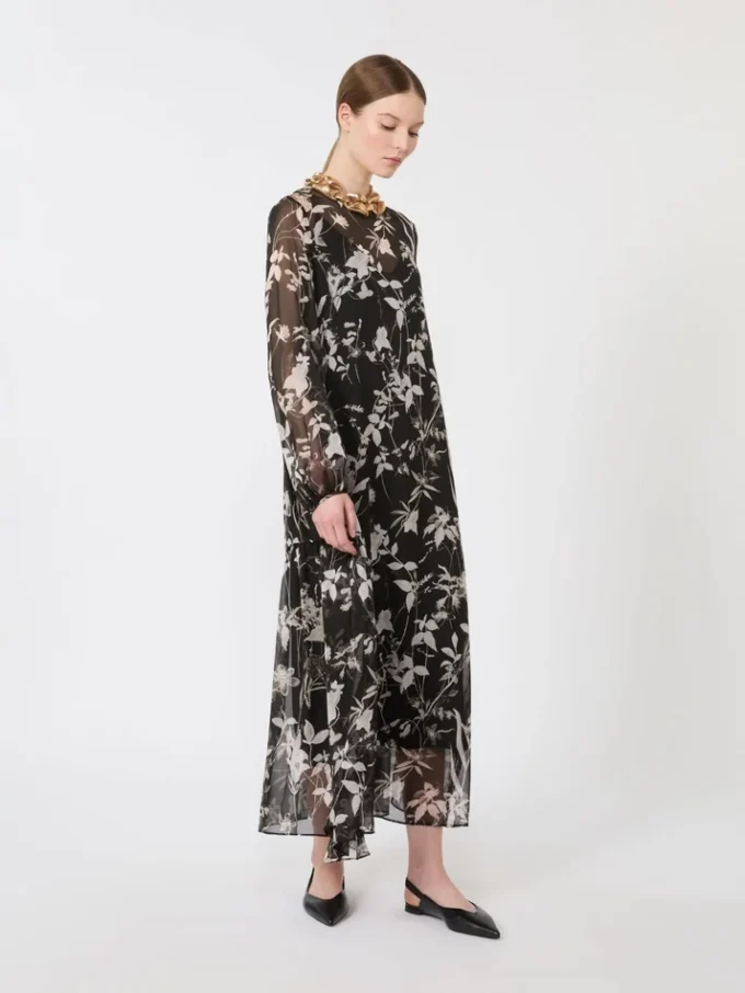 Dress in printed chiffon, black