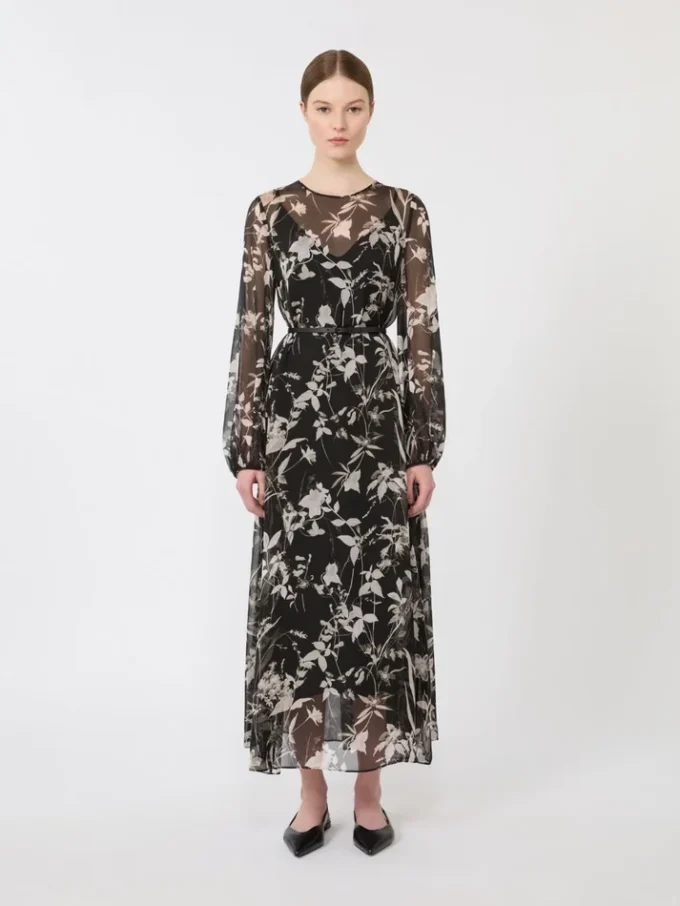 Dress in printed chiffon, black