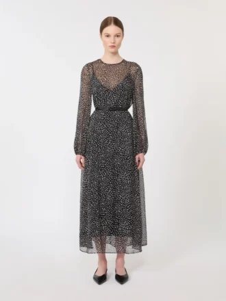 Dress in printed chiffon, black