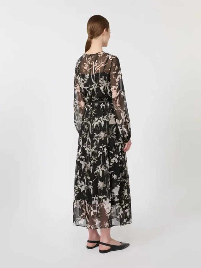 Dress in printed chiffon, black