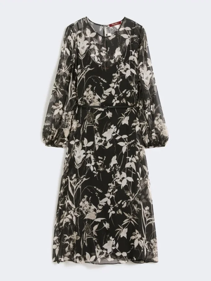 Dress in printed chiffon, black