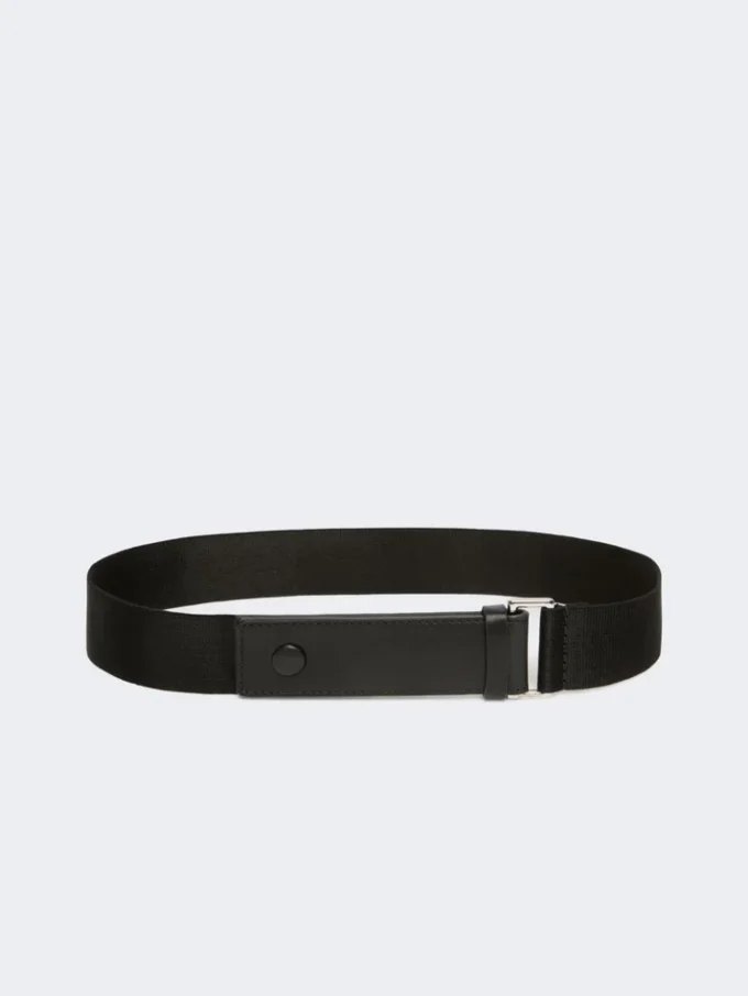 Elasticated webbing and leather belt, black
