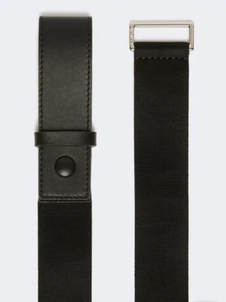 Elasticated webbing and leather belt, black