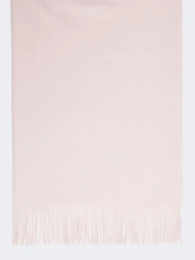 Embroidered and fringed cashmere stole, pink Embroidered and fringed cashmere stole, pink