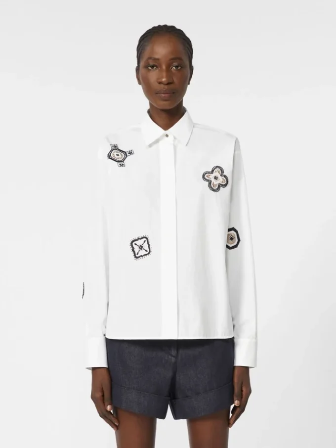 Embroidered poplin shirt, optical white