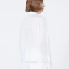 Embroidered ramie canvas boxy shirt, white