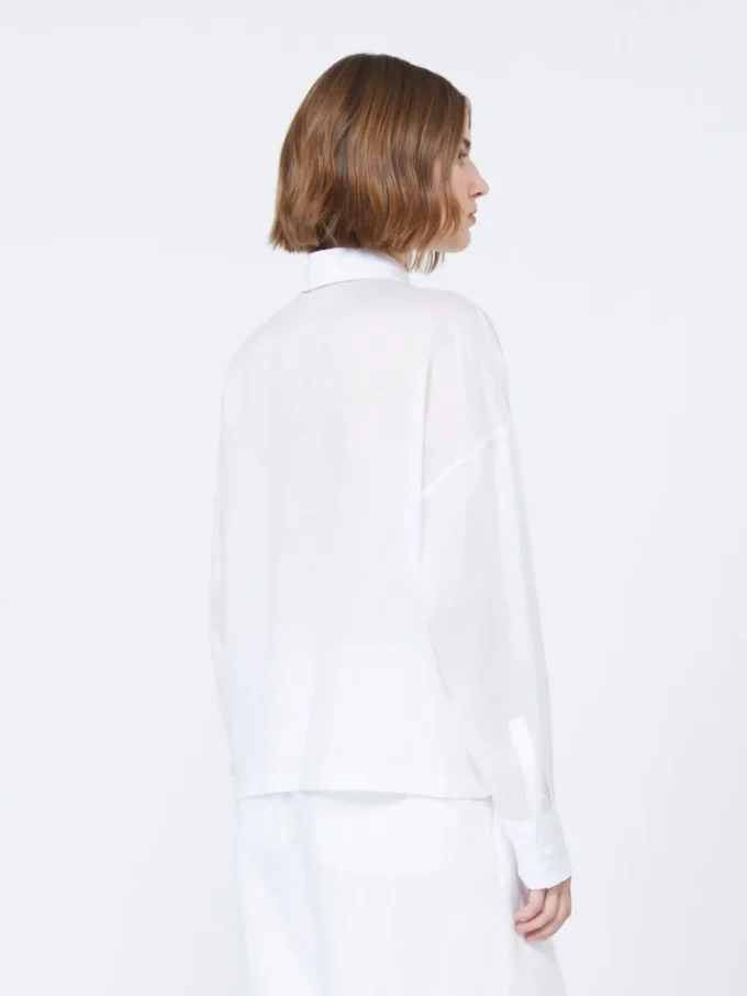 Embroidered ramie canvas boxy shirt, white