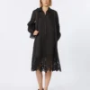Embroidered ramie gauze shirt dress, black