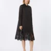 Embroidered ramie gauze shirt dress, black