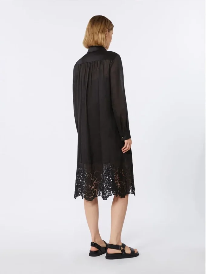 Embroidered ramie gauze shirt dress, black
