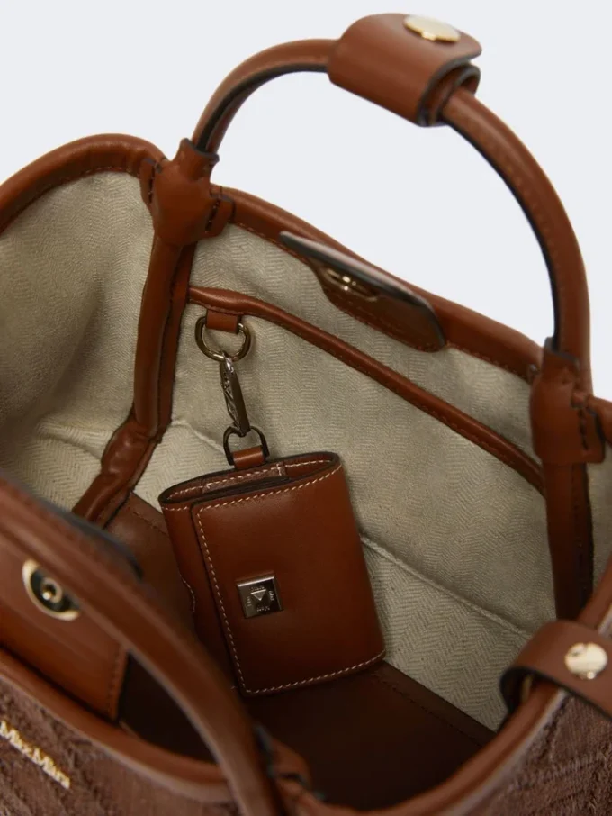 Extra-small marine bag in diamond-patterned basketweave, amber brown