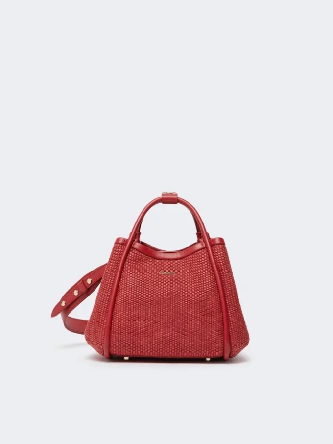 Extra-small raffia-look basketweave marine bag, red