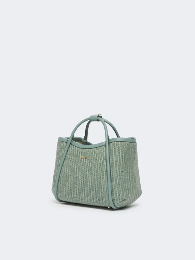 Extra-small raffia-look basketweave marine bag, sage green