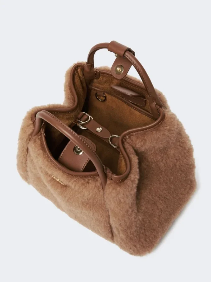 Extra-small teddy-fabric marine bag, camel