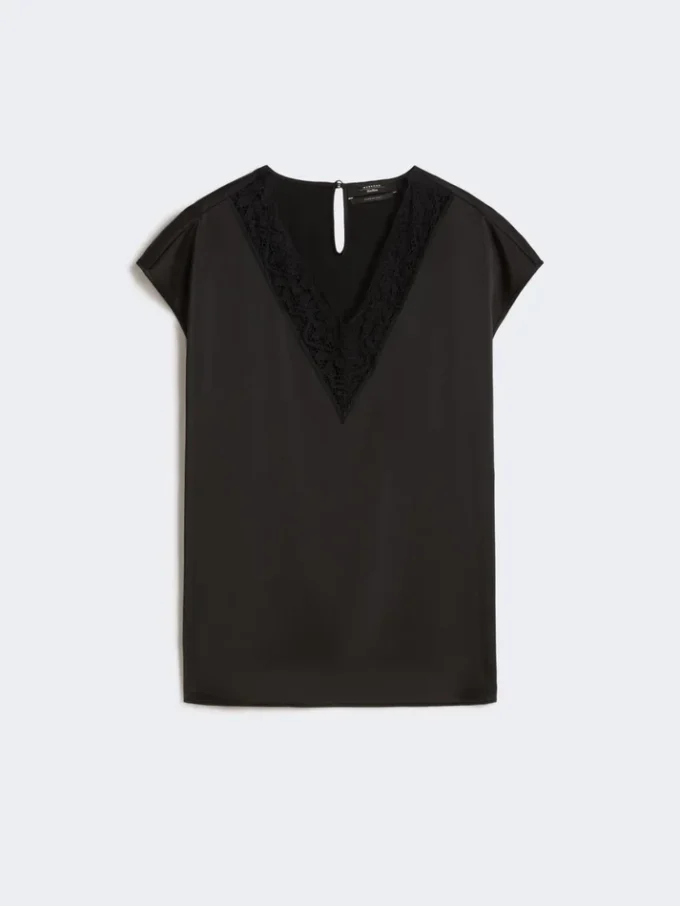Feminine satin top, black