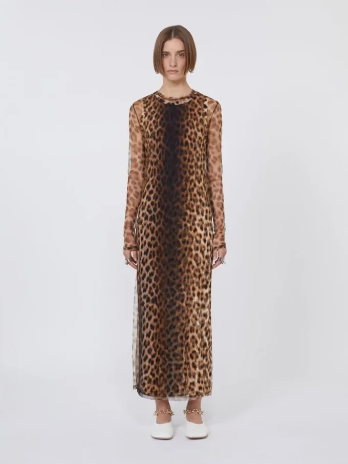 Fitted tulle jersey dress, beige shaded