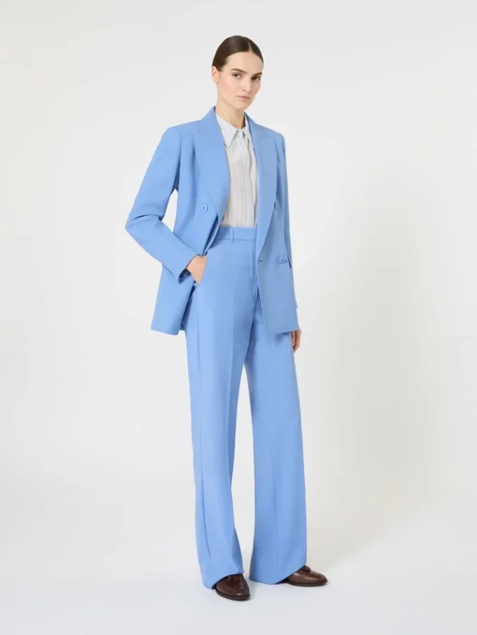 Fitted wool crepe blazer, light blue