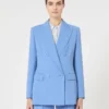 Fitted wool crepe blazer, light blue