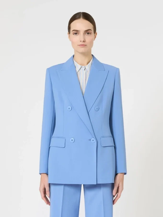 Fitted wool crepe blazer, light blue