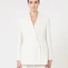 Fitted wool crepe blazer, white Fitted wool crepe blazer, white