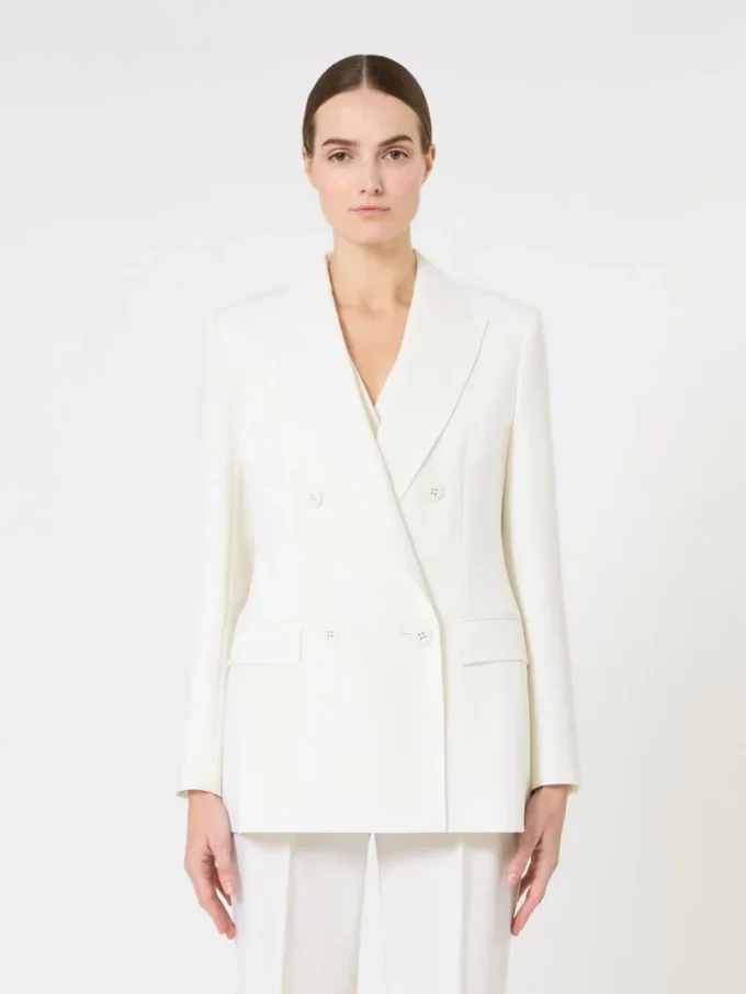 Fitted wool crepe blazer, white Fitted wool crepe blazer, white