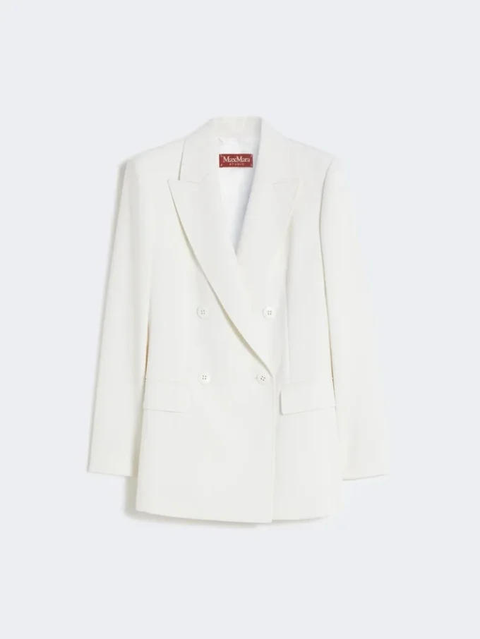 Fitted wool crepe blazer, white Fitted wool crepe blazer, white