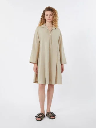 Flared cotton-poplin dress, sand
