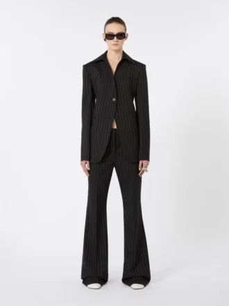 Flared pinstripe wool trousers, black