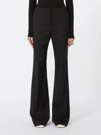 Flared pinstripe wool trousers, black