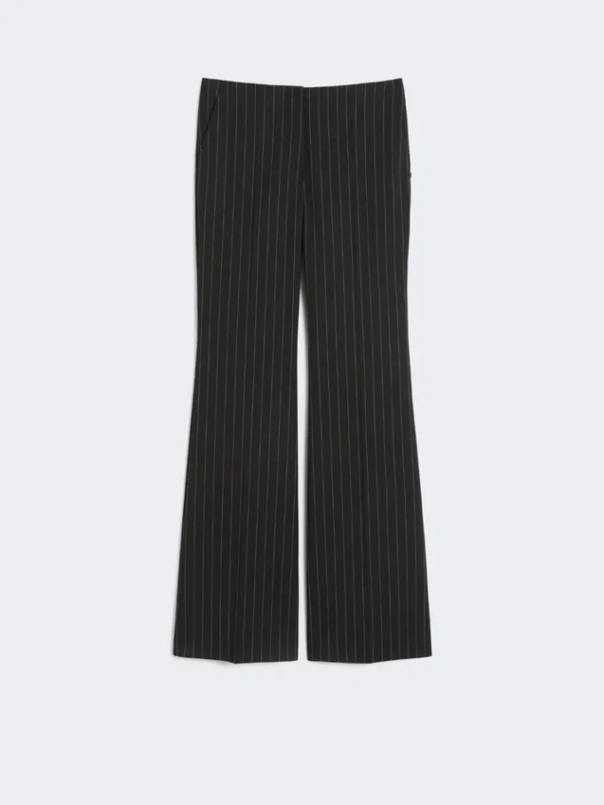Flared pinstripe wool trousers, black
