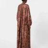 Flared printed silk dress, bordeaux