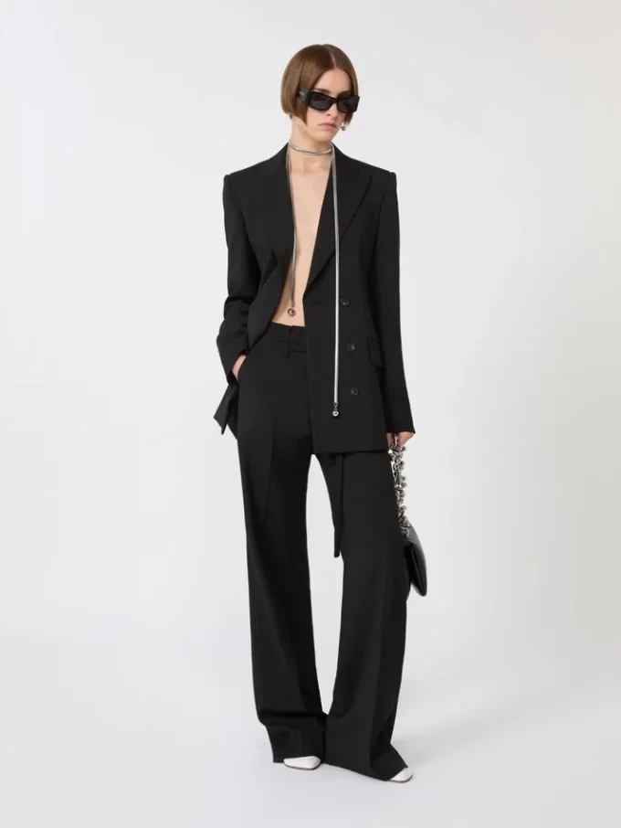 Flared stretch woollen cloth trousers, black Flared stretch woollen cloth trousers, black
