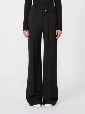 Flared stretch woollen cloth trousers, black
