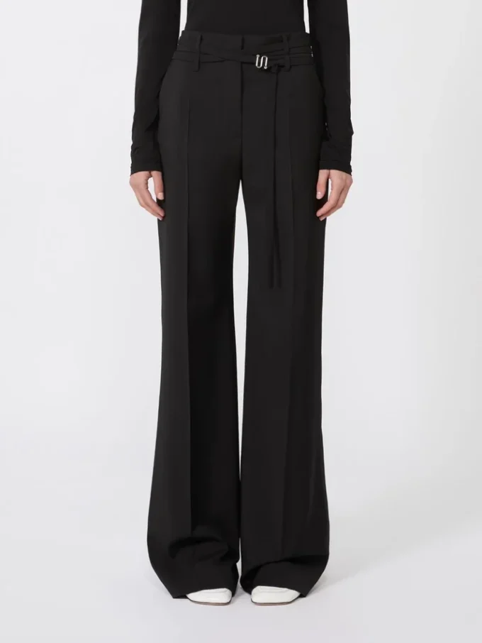 Flared stretch woollen cloth trousers, black Flared stretch woollen cloth trousers, black