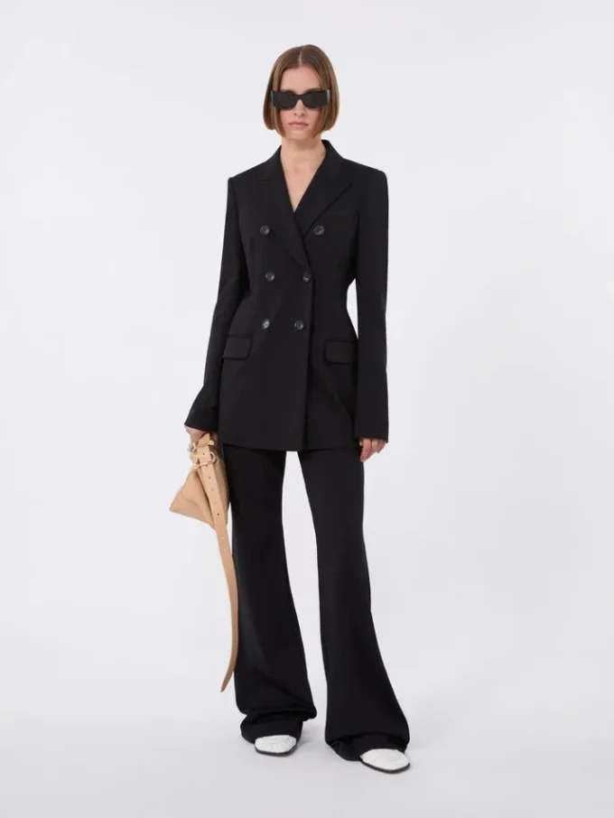 Flared trousers in stretch jersey, black