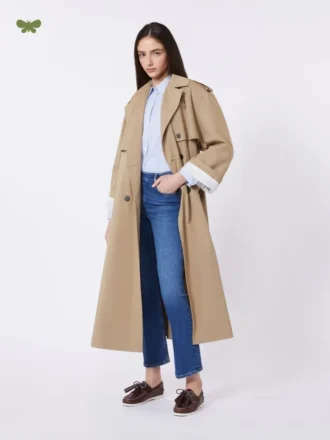 Flowing cotton and nylon trench coat, hazelnut brown