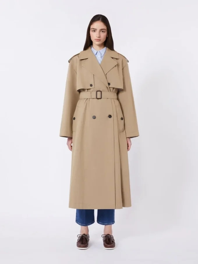 Flowing cotton and nylon trench coat, hazelnut brown