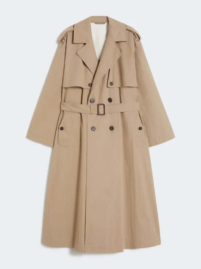 Flowing cotton and nylon trench coat, hazelnut brown