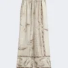 Fluid printed silk trousers, ivory