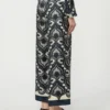 Fluid printed silk trousers, navy