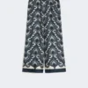 Fluid printed silk trousers, navy