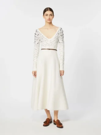 Full, tech wool skirt, ivory