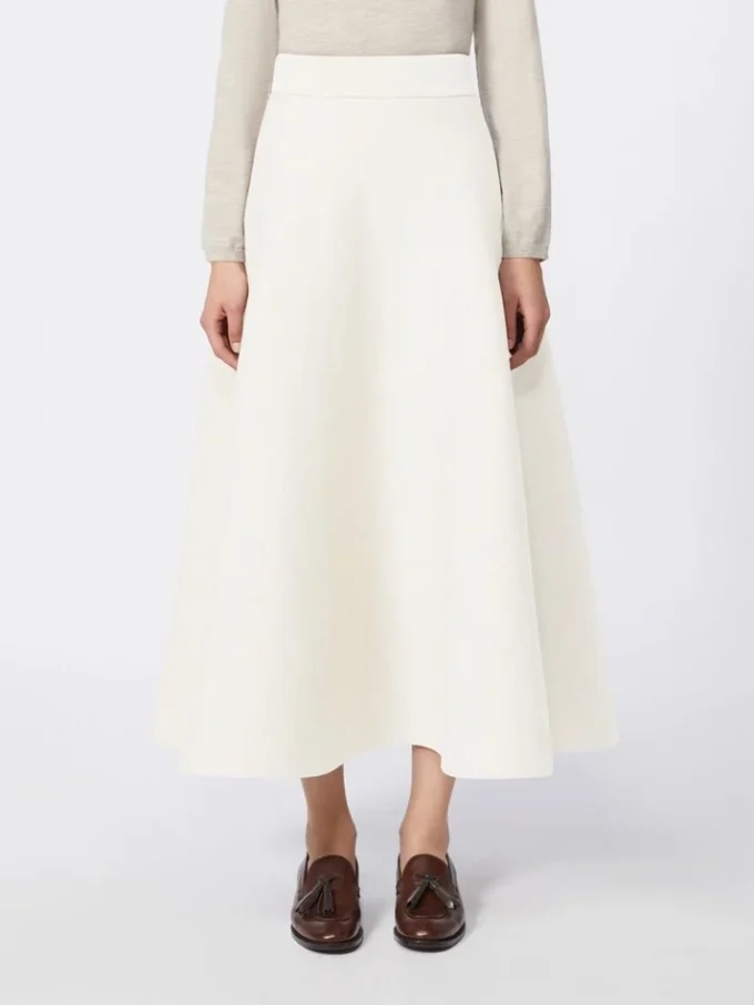 Full, tech wool skirt, ivory