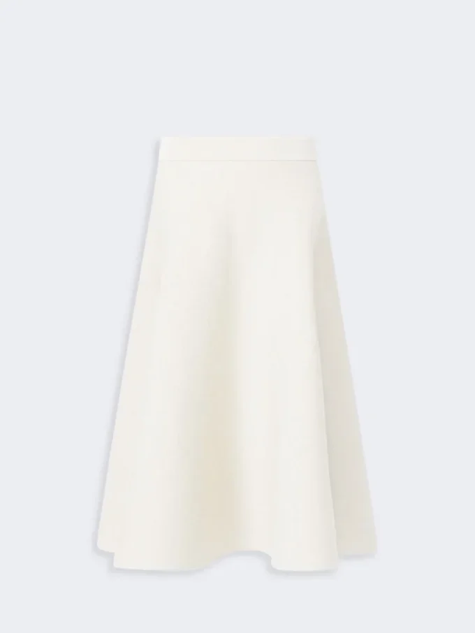 Full, tech wool skirt, ivory