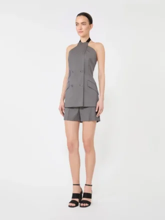 Gabardine wool sleeveless jacket, medium grey